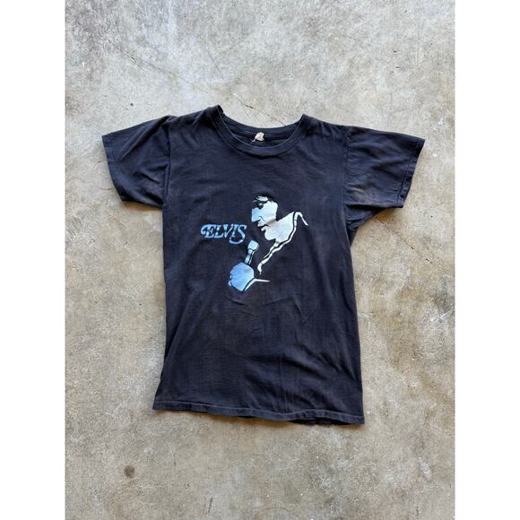 Vintage 1970s Elvis Presley Black Tee Size Mens XS Rock and Roll - Picture 1 of 7